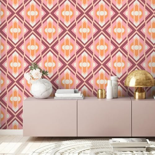 A.S. Création Retro-Tapete 70er Jahre 0,53 x 8,5 m -Tapete-Vintage mit Caro-Muster in Rosa, Weiß, Lila - Vliestapete Retro Chic Made in Germany - 395311