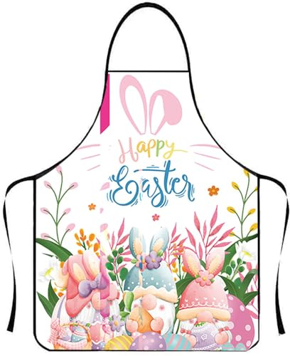 GERRIT Happy Easter Apron Easter Kitchen Cooking Aprons Washable Apron with Egg Flower Bunny Design Colorful Chef Apron for Women Men Party Dinner Baking Cooking Supplies, Large