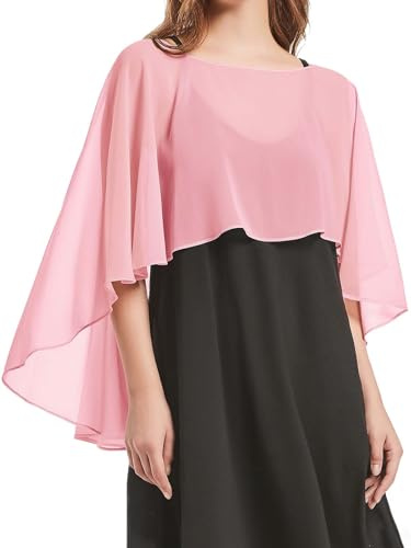 Damen Chiffon Cape Schals für Hochzeitskleider Elegantes Bankett Capelets,Rosa
