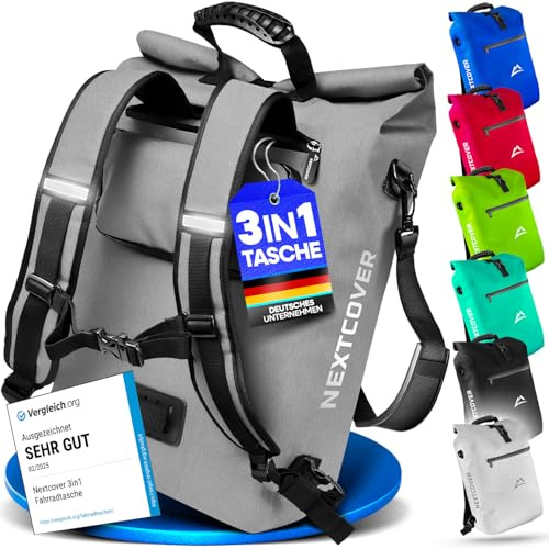 Nextcover® NEU 3in1 Fahrradtasche für Gepäckträger [PVC frei] - Gepäckträgertasche, Fahrradtasche Rucksack und Umhängetasche 25L I Fahrrad Tasche wasserdicht, Fahrradtaschen Gepäckträger