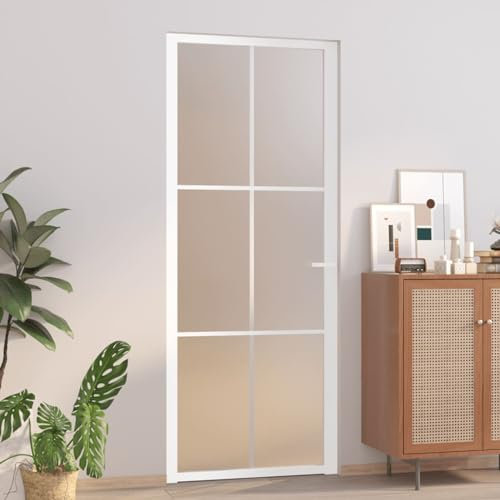 Xichuzi Innentür 83x201,5 cm Weiß Mattglas und Aluminium, Zimmertür, Eingangstür, Innentüren, Wohnungstür, Nebeneingangstür, Terrassentür, Außentüren - Montagezubehör inbegriffen