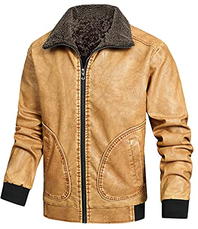 Fleecejacka herr utomhus, läderjacka herr vinter pilotjacka varm fodrad bikerjacka enfärgad motorcykeljacka med ficka utomhusjacka lätt vinterjacka revers softshelljacka bekväm, kaki, 3XL