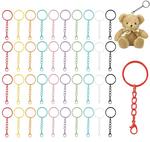 FunWorth 40 Pezzi Portachiavi fai da te 25mm Ganci Portachiavi Metallo, Keychain Catena Acciaio Inox Gancetti Portachiavi Piccoli con Catenella Split,Chiusure Braccialetti (40, Colorato)