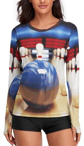 Maillot de bowling Rashguard pour femme avec protection UV UPF 50+ à manches longues, blanc, M