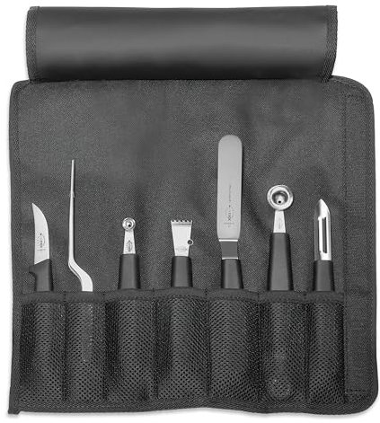 F. DICK Garnierset in Rolltasche 7-teilig (komplettes Set, Sparschäler, Winkelpalette, 2 Fruchtausstecher, Entkerner, Schaber, Schälmesser), Edelstahl, 34 cm