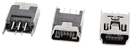 Sourcingmap 3 Pcs Mini USB Type B Female Socket 5-Pin 180 Degree DIP Jack Connector