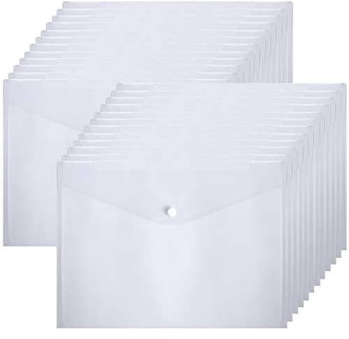 Clear Plastic Wallets 24Pcs - A4 File Document Paperwork Folder Popper Pocket Wallet with Button