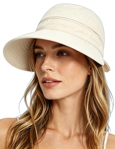 Femmes Dames Chapeau de Soleil Réglable Casquette Visière Pliable Large Bord Protection Solaire Respirant Cap d'été UPF 50+ Anti-UV pour Voyage Vacances Piscine Camping Trekking Vélo Course Marche