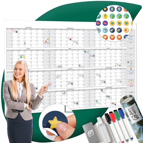 Big Calendar 2026 | 58x38 | Giant Dry Erase Yearly Planner for Home Office | Full Year Wall Calendar | Large Annual Wall Planner