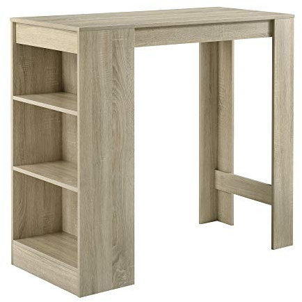 [en.casa] Tavolo Alto da Bar con 3 Scomparti Aperti Bancone da Lounge Caffè Bistrot con Ripiani Laterali Penisola Cucina Stretta 110x50x103 cm - Effetto Rovere
