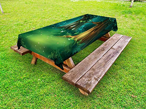 ABAKUHAUS Herbe Nappe Extérieure, Les Arbres et Les Papillons Scenic, Nappe de Table de Pique-Nique Lavable et Décorative, 145 cm x 265 cm, Multicolore