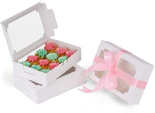 BELLE VOUS Weiße Papier Cupcake Box mit Sichtfenster (20er Pack) - 13,5 x 20,3 x 5 cm - Kraft Einweg-Transportbox - Cookies, Cupcakes, Desserts & Torten - Muffin Transportbox