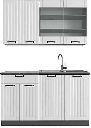 Vicco Singleküche Fame-Line, Weiß Landhaus/Anthrazit, 140 cm ohne Arbeitsplatte