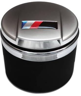 Cenicero de Coche para BMW Serie 1/3/5/7 y X1/X3/X5/X6, con Luz LED y Tapa, Desmontable y Portátil (Plata mate)