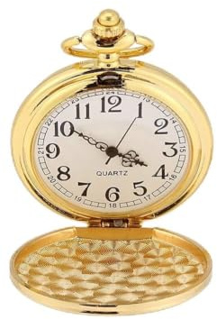 Cyrank Orologio da taschino al quarzo vintage classico con catena, numeri arabi, per donna e uomo, per la laurea, Natale, festa del papà (d'oro)