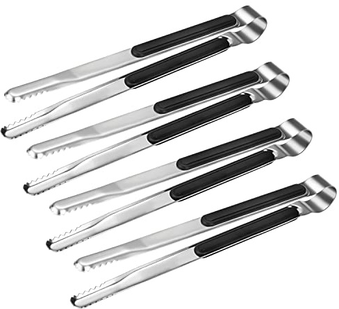 4 Pack Premium Stainless Steel Kitchen Tongs, Serving Tongs for Cooking, XEVOM Metal Food Tongs with Non-Slip Grip, Heat Resistant Grill Tongs 10 inch