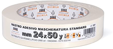 PENNELLIFICIO 2000 | Cinta de papel para enmascarar y para pinturas, eliminación sin residuos, antimanchas, dimensiones 24 mm x 45 m – Made in Italy