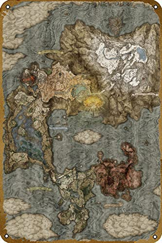 CHUUIIGO Metall-Blechschild, Motiv: Elden Ringkarte, 30,5 x 20,3 cm, Wandschild, Wanddekoration, Gameroom