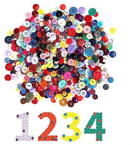 1000 Stück Bunte Knöpfe Candy Farben Kleine Knöpfe Kunststoff Bastelknöpfe Kinderknöpfe in Verschiedene Größen und Farbe für Kinder DIY Basteln Painting Geschenk Deko(7–15 mm)