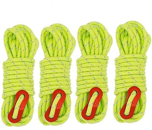 Tgpiao 4Pack Duty Camping Rope - 4mm Outdoor Reflective Guy Lines with Tensioner Adjuster Strong Nylon Cord for Tent Tarp, Canopy Shelter, Camping, Hiking, Backpacking (Green)