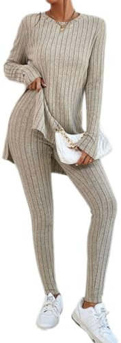 shownicer Completi da Donna 2 Pezzi Tute Casual Maniche Lunghe Pullover Top + Pantaloni Tuta Autunnale e Invernale Set di Pantaloni Abbigliamento D Albicocca L