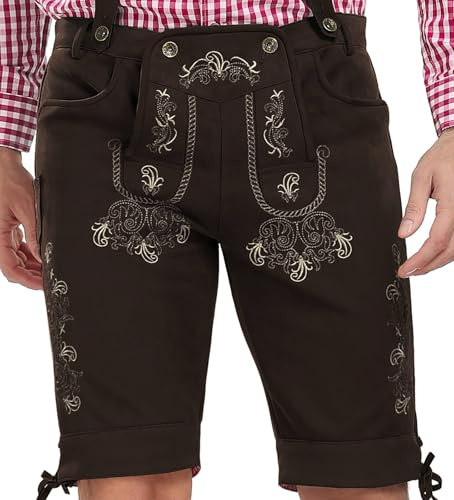 KOSMEEU Oktoberfest herr lederhosen kostym oktoberfest bayerska lederhosen tyrolsk klänning brun/mörkbrun, Mörkbrun 48
