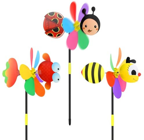 Moulin à Vent Jardin 3D, 3 Pièces Moulin a Vent en Forme d'animaux, Moulin a Vent Jardin Exterieur, Jardin Décor de Vent de Vent en Plastique pour Jardins, Cours, Balcons, Patios
