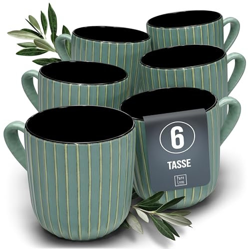 Steingut Kaffeetassen 6 Pers. Tokyo Hochwertiges Asia-Style TEST SEHR GUT Steingut Tassen Set - Stylisches Tee- und Kaffeebecher - 6 Personen Geschirrset Pure Living in Grün
