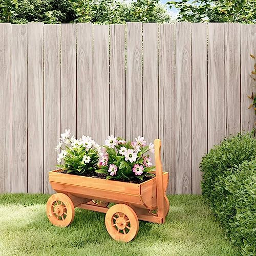 Brokky Decorative Wagon 70x43x54 cm Solid Wood Fir,Wooden Wheelbarrow Planter for Garden Outdoor Patio Summer Cart