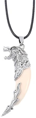Generisch Wolfszahn Halsanhänger mit Halskette,Drachen Kette - Wikinger Schmuck für Männer， hochwertiger Halsschmuck, Schmuck neuestes Modell, Zahn, Wolf für Damen und Herren, Kinder und Fans