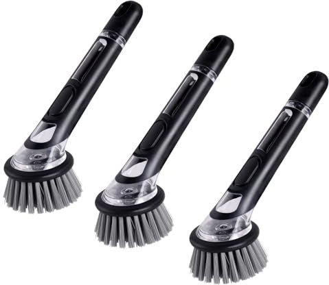 Sophisticate Spülbürste mit Spülmittelspender, 3 Stück, Befüllbare Spülbürste Reinigungsbürste Set, Multifunktionale Küchenbürste für Geschirr, Töpfe, Spülbecken Reinigung