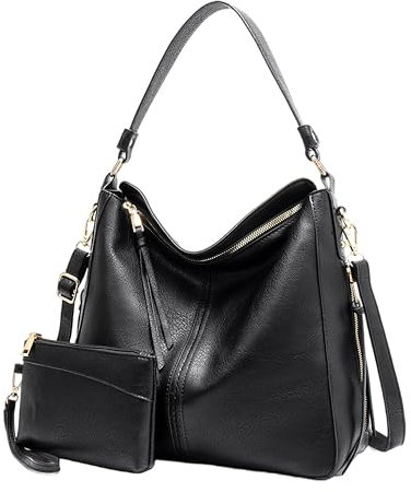 Mabecol Shopper Tasche Damen Groß, Elegante Handtasche Damen aus PU-Leder mit Reißverschluss, Praktische Umhängetasche, Damen-Shopper mit kleiner Tasche, Schultertasche (Schwarz)