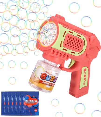 Goxiry Seifenblasenmaschine Elektrisch Seifenblasenpistole mit LED Licht und 150 ML Seifenblasen Flüssigkeit Seifenblasen Pistole für Sommer, Outdoor-Aktivität, Geburtstag, Party, Rosa