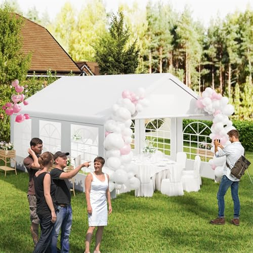 Aufun Carpa para fiestas de alta calidad, 4 x 6 m, con 6 paneles laterales extraíbles con ventanas, lona de polietileno impermeable, incluye cuerdas tensoras y piquetas, carpa para fiestas de jardín