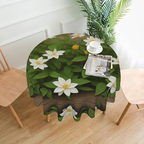 Vuiopuf Clematis Flowers 60 Inch Round Tablecloth,Premium Spill-Resistant Fabric Soft Wrinkle-Resistant Washable Reusable,Decorative Protective Cover