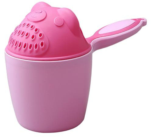 Taza de baño para enjuagar el cabello, taza de enjuague de baño para bebés, enjuague de oso de dibujos animados con asa, cuchara de agua de multiusos para proteger los ojos de los niños pequ