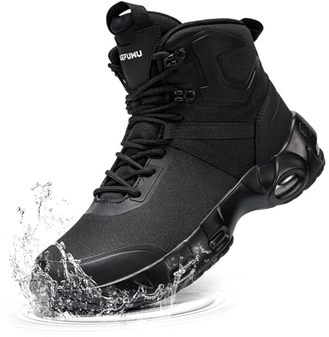 KEFUWU - Military Tactical Boots for Women Wide Waterproof 6 Inches Lightweight Durable Side Zipper Combat Hiking Work Anti-Slip Boots