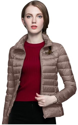 Doudoune Femme Légère pour 10°C-18°C - Courte sans Capuche en Duvet de Canard Blanc, Matelassée, Pliable & Respirable - Taille S à 5XL n21