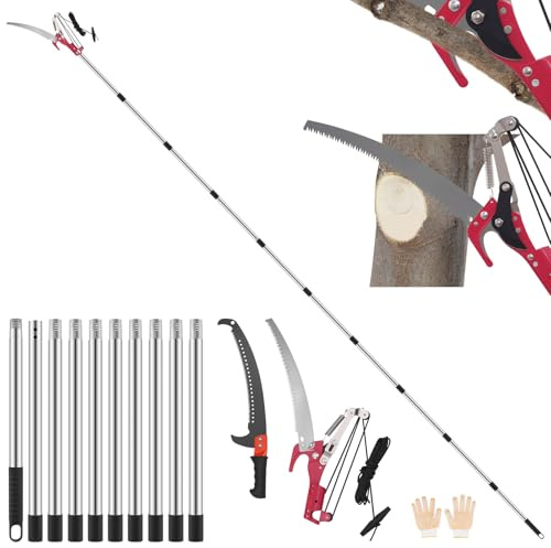 Telescopic Tree Pruner, Tree loppers Long Reach Telescopic 82-402cm, Extendable Tree pruners Branch Cutters Manual Pole Saw for Trees Branches Cutting&Fruit Picking, Pulley Pole Pruner Garden Loppers