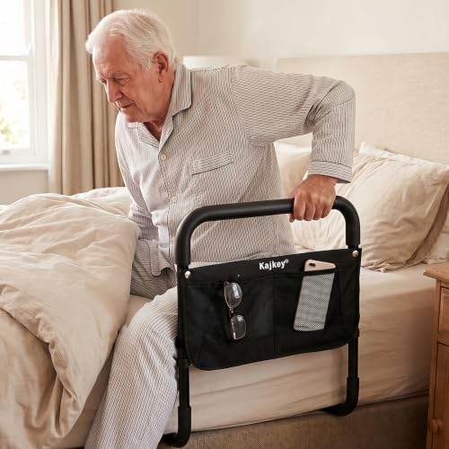 Bed Rail for Elderly, Adjustable Bed Assist Rail with Storage Pocket, Bed Guard Rail for Seniors, Bed Rails for Adults, Safety Support Handle for Getting in and Out of Bed, Fits Twin Full Queen King