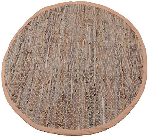 Alfombra de retales redonda, 150 cm, de algodón tejido a mano en piel beige, muchas variaciones