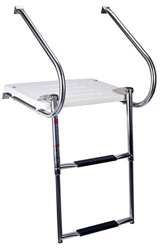 Amarine Made 2 Step in-Board Outboard Transom Platform Telescoping Boat Ladder Stainless Steel Swim Platform for Swimming Pool Pontoon Dock Collapsible Step Ladder with 2 Handrails