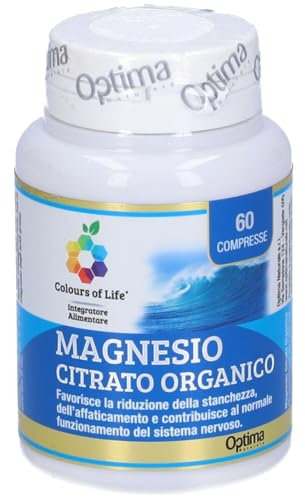 Colours of Life Magnesio Citrato Organico - Integratore di Magnesio - Riduce Stanchezza e Affaticamento - Senza Glutine e Vegano, 60 Compresse
