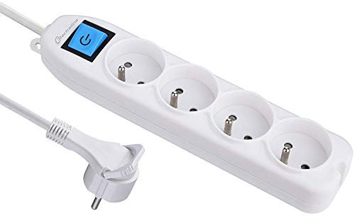 Electraline 32041 Bloc 4 prises avec interrupteur/fiche plate 1,5 m Blanc