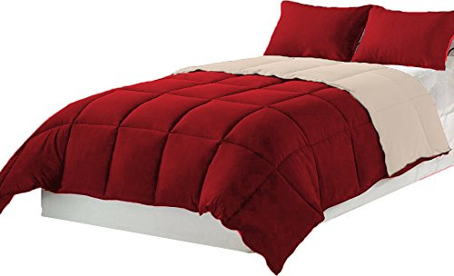 Tata Home Piumino Winter Double Face Invernale 300 gr/mq in Morbida Microfibra Misura 1 Piazza e Mezza cm 200x200 Colore Panna Bordeaux