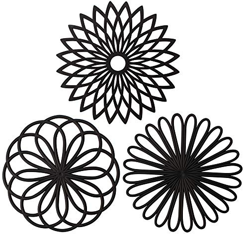 ME.FAN Silicone Trivet Mat - Kitchen Hot Pads for Pots & Dish - Insulated Teapot Trivet - Flexible, Durable, Non-Slip Large Coasters 3 Set Black