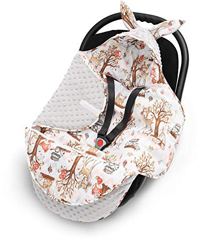 EliMeli EINSCHLAGDECKE für Babyschale - Baby Winter Decke für Autositz, Buggys und Kinderwagen mit Füllung, universal Fußsäcke z.B. Maxi Cosi, Kinderwagendecke (Grau - Waldfreunde)