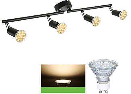 tom-shine Lámpara de techo con 4 focos LED GU10,focos techo Rotación ajustable,3000k blanco cálido,4 * 4W GU10 bombilla,Adecuado para sala de estar, comedor, pasillo de cocina(Negro)
