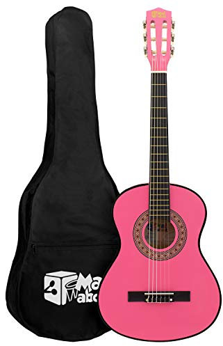 Mad About Konzertgitarre MA-CG06 1/4 Größe Pink Klassikgitarre - Bunte Spanische Gitarre mit Tragetasche, Gurt, Plektrum und Ersatzsaiten