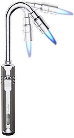 Accendino a butano lungo, ricaricabile, regolabile, antivento, flessibile, con finestra a combustibile, per stufa, barbecue, griglia, camino, campeggio, cucina (gas non incluso)